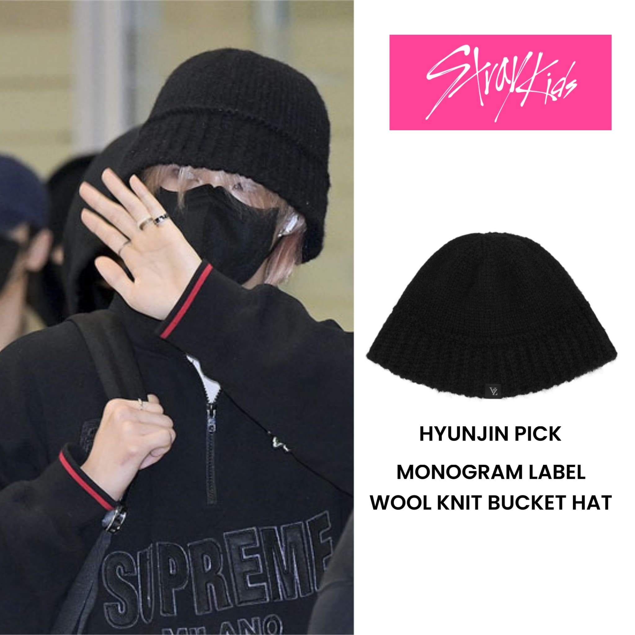 SKZ HYUNJIN PICK MONOGRAM LABEL WOOL KNIT BUCKET HAT – Bora Clover